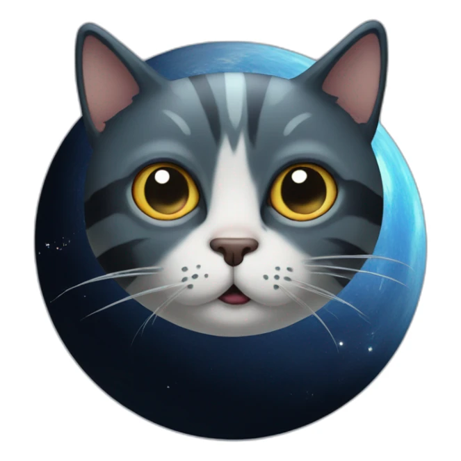 planet Mercury with a cartoon pensive cat face sticker