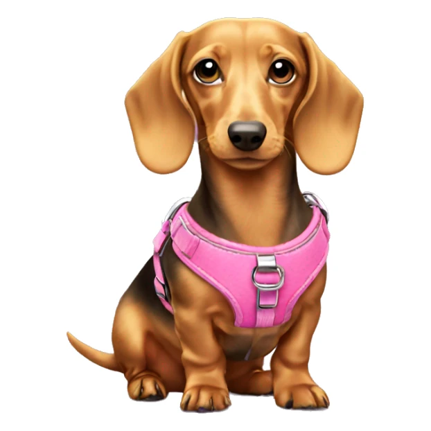 Gold miniature dachshund with pink harness sticker