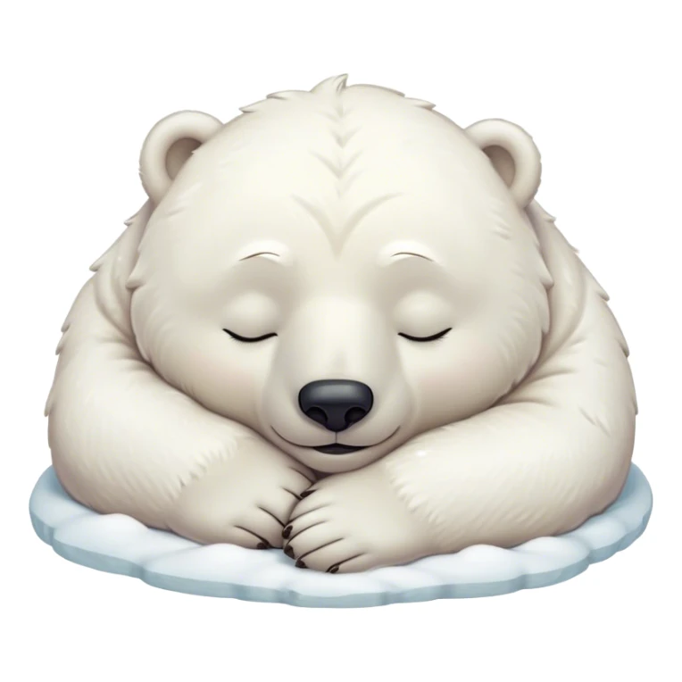 Meme-Worthy cute Sleeping Polar Bear Portrait Emoji, Head resting peacefully with a contented smile, showcasing a luxuriously soft snowy coat and eyes closed in serene slumber, Simplified yet hilariously adorable features, highly detailed, glowing with a soft, drowsy polar light, high shine, relaxed and utterly lovable, stylized with an air of playful laziness, bright and heartwarming, soft glowing outline, capturing the essence of a sleeping polar guardian that feels destined to become the next viral sensation of adorable rest! sticker