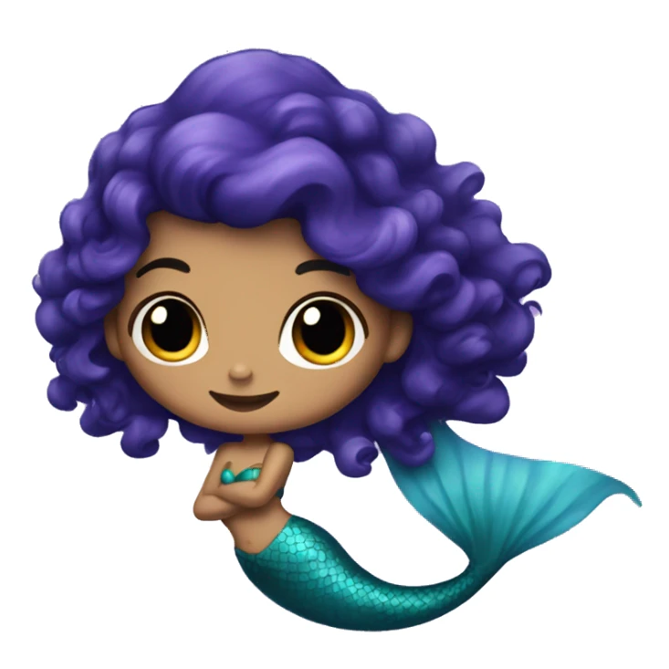 Mermaid with curly dark hair and blue and purple tail sticker