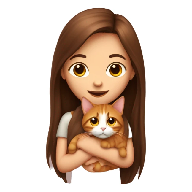 long haired brunette girl holding ginger cat sticker