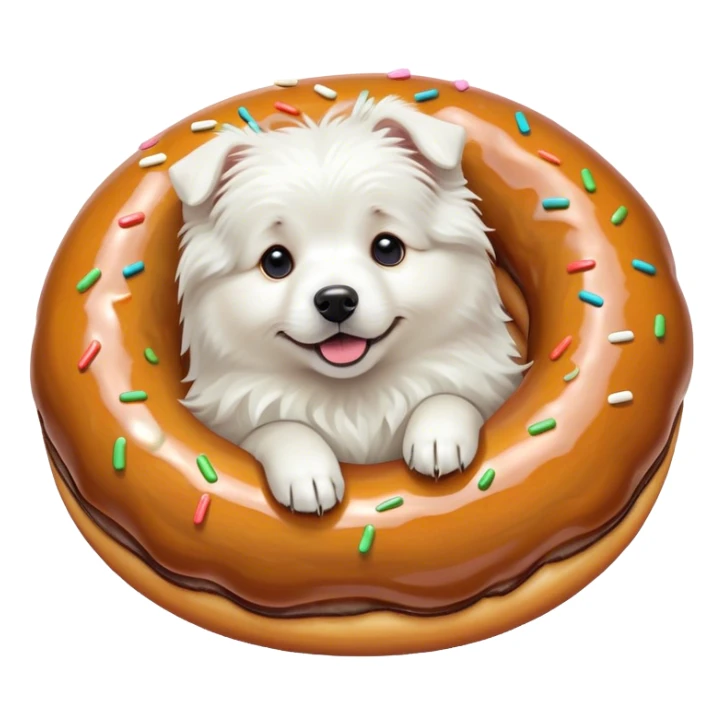 Great white Pyrenees dog turning into doughnut sticker