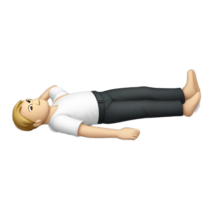 A white male laid on his back doing the Alexander technique. It should consist of him laying on the floor with his legs in position and arms by his side.  sticker