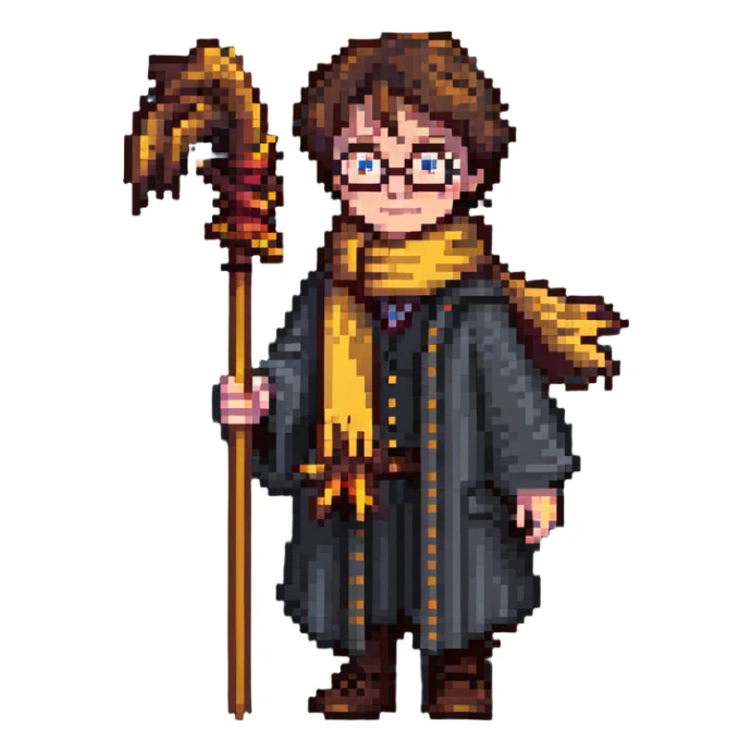 Harry Potter with broomstick and scarf sticker