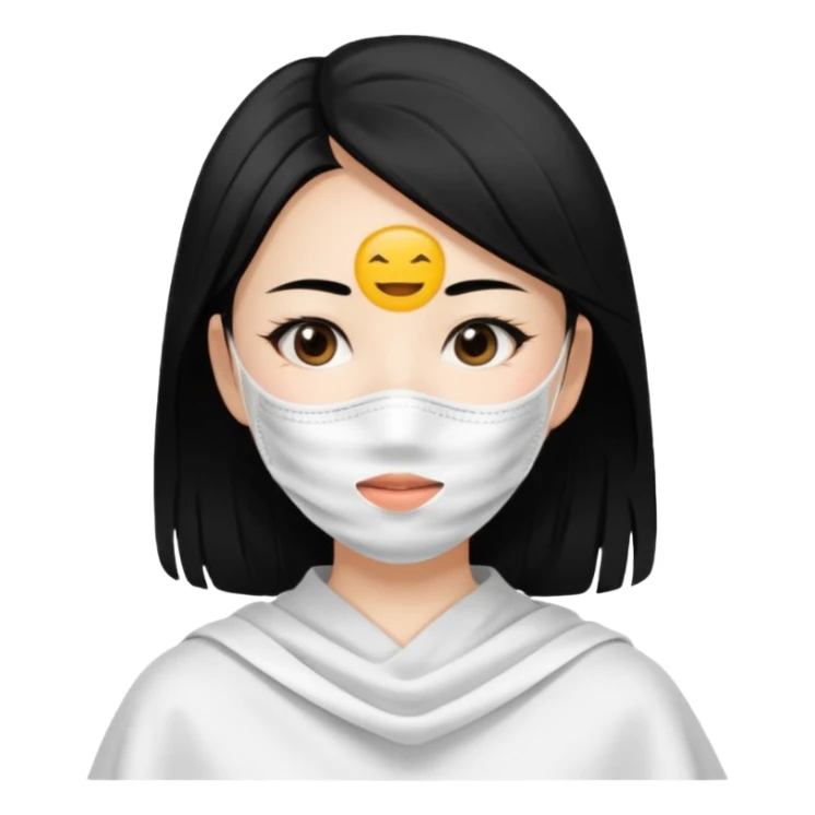 Asian girl with large white sheet mask pack sticker