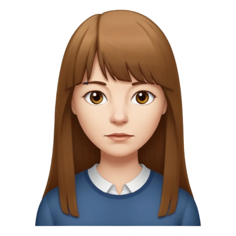 middle age pale skinned white female with long straight brown hair and bangs sticker