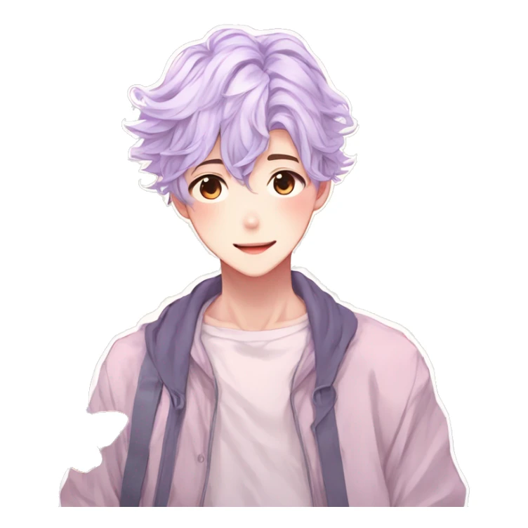 Gorgeous pastel anime style shojo man with blushing face and butterflies aesthetic and pretty hair trending style sticker