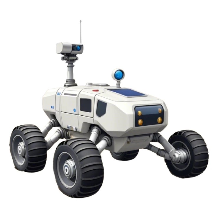 Cinematic Realistic Moon Rover – A rugged, high-tech vehicle traversing the Moon’s dusty surface. Its thick wheels leave tracks in the fine lunar regolith, with Earth hanging in the distant sky. Every mechanical detail of the rover is meticulously rendered, emphasizing its role in human exploration. sticker