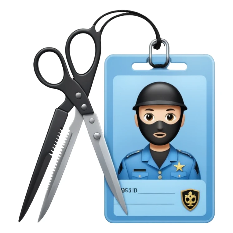 black Scissors cutting a light blue idf soldier ID card in 2 parts .hyper realistic sticker