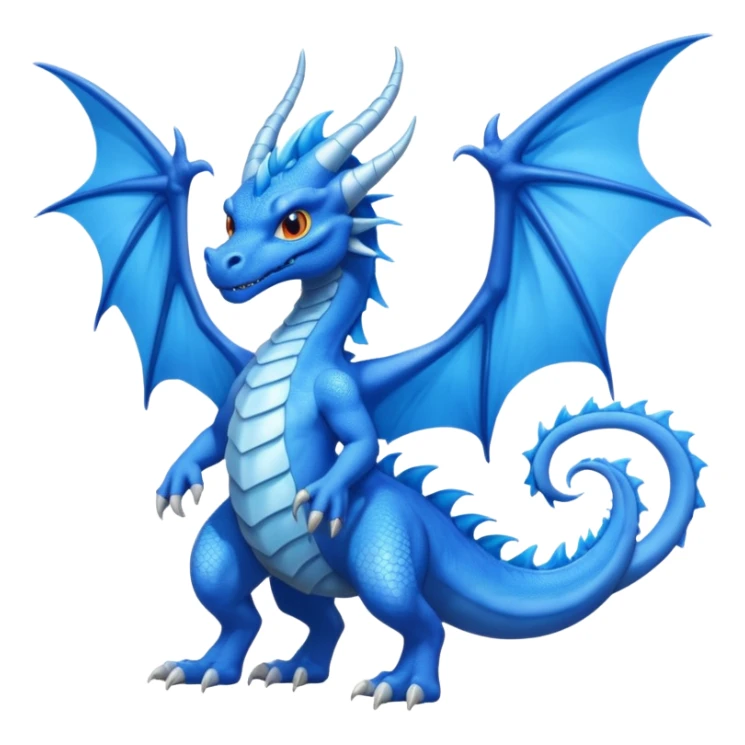 Hydra emoji – full body, blue dragon-like creature, 3 heads, wings, 4 legs, tail, slight side angle
 sticker