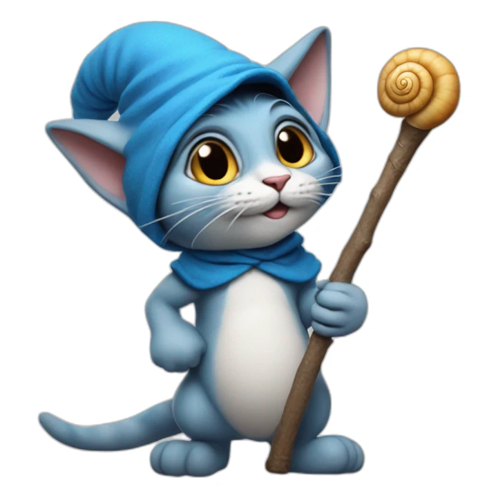 Hyper-realistic Smurf as a cat with a huge stick with a huge snail on the end of it sticker