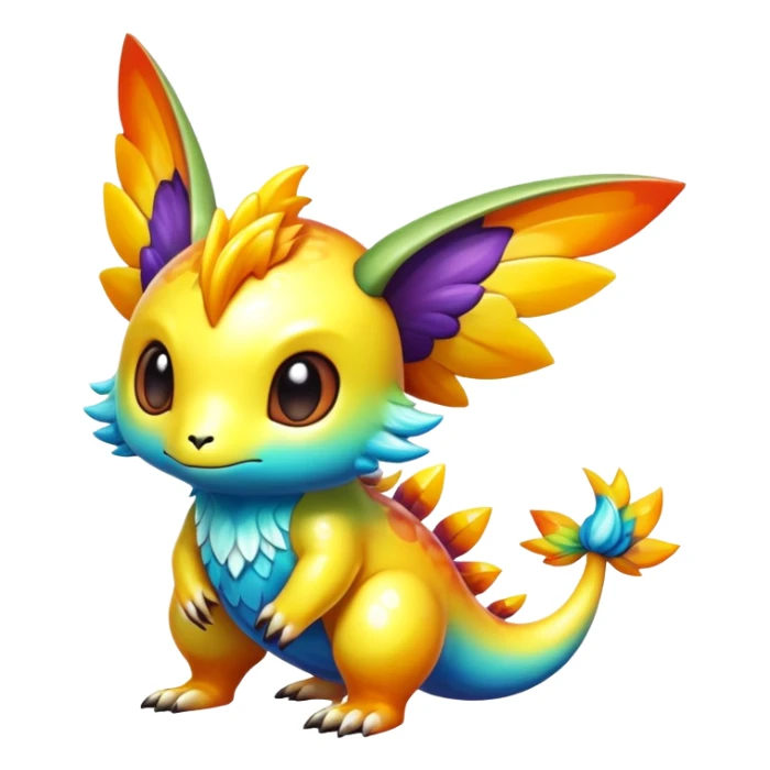 Exotic shiny rare multi-colored epic cute Fakémon-creature, full body, with random markings sticker