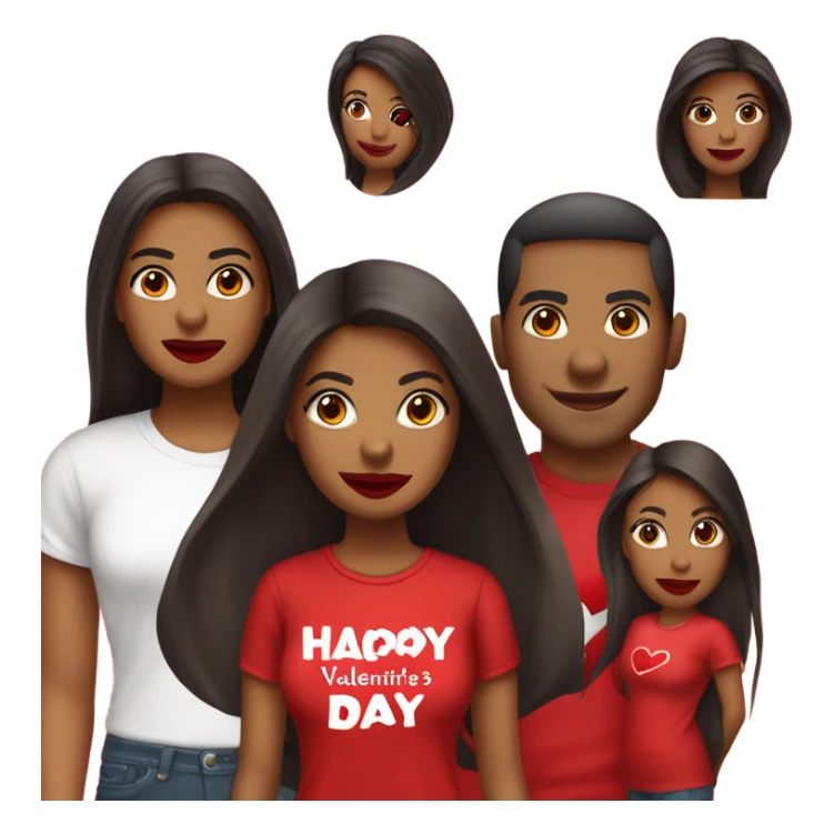 brown lady, dark brown long straight hair, red lips, eyelashes, wearing red “happy Valentine’s Day” t shirt sticker