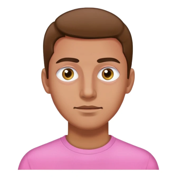 Man wearing pink long sleeve shirt with completely white eyes without pupils sticker