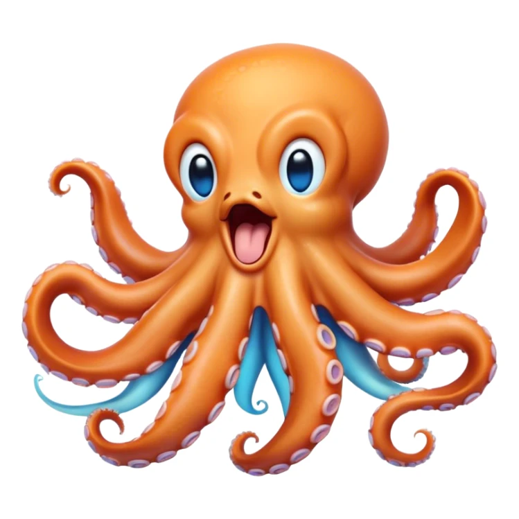 Cinematic Cute Yawning Octopus Portrait Emoji, Head tilted slightly with a dramatic, wide-open yawn, showcasing a plump, light orange body decorated with delicate blue rings and loosely draped arms with sleepy, half-closed eyes, Simplified yet irresistibly adorable features, highly detailed, glowing with a soft, cozy underwater glow, high shine, relaxed yet expressive, stylized with a hint of whimsical aquatic charm, soft glowing outline, capturing the essence of a drowsy yet affectionate octopus that appears ready to stretch and yawn its way out of the screen! sticker