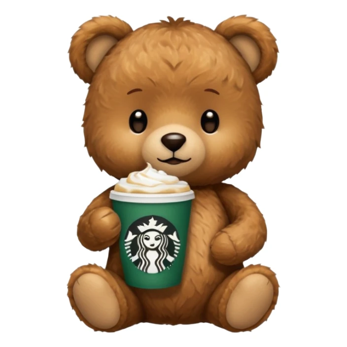 teddy bear with one cup of starbucks coffee sticker