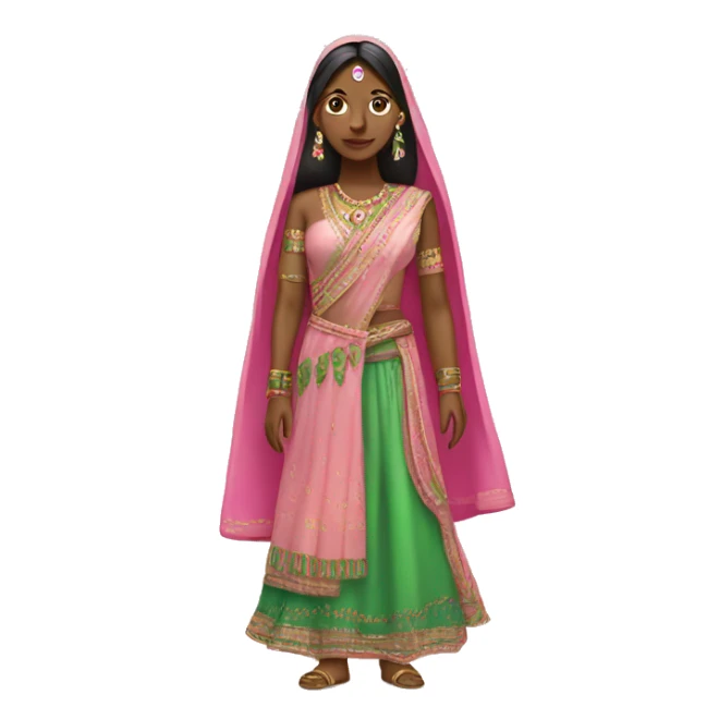 an indian outfit with pink and green light colours  sticker