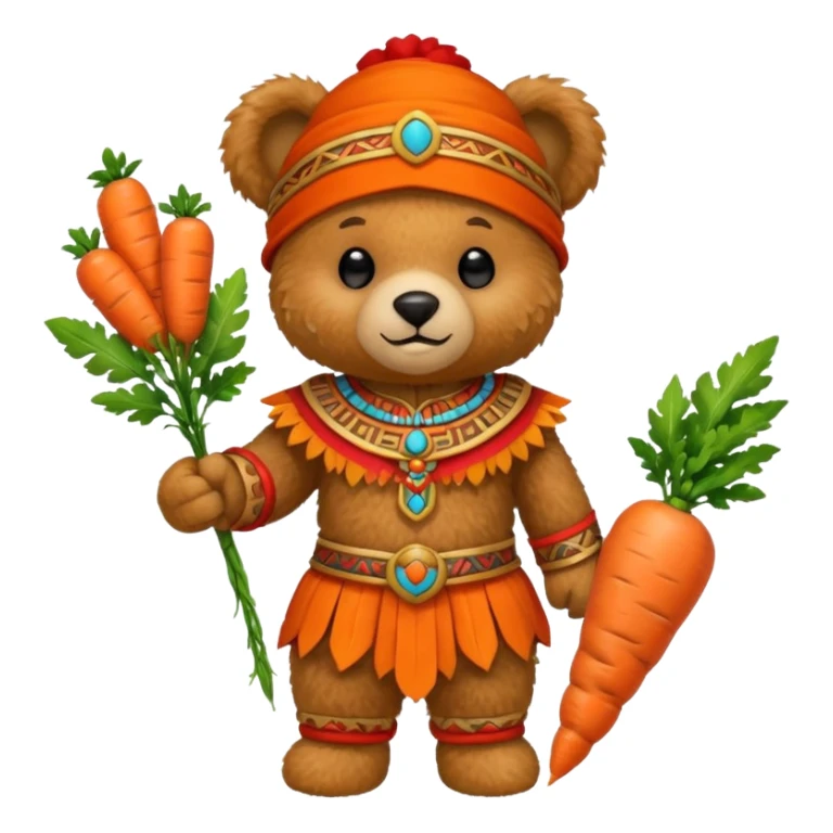 teddy bear Upper with carrot , wearing red mayan ancient custome, half body sticker