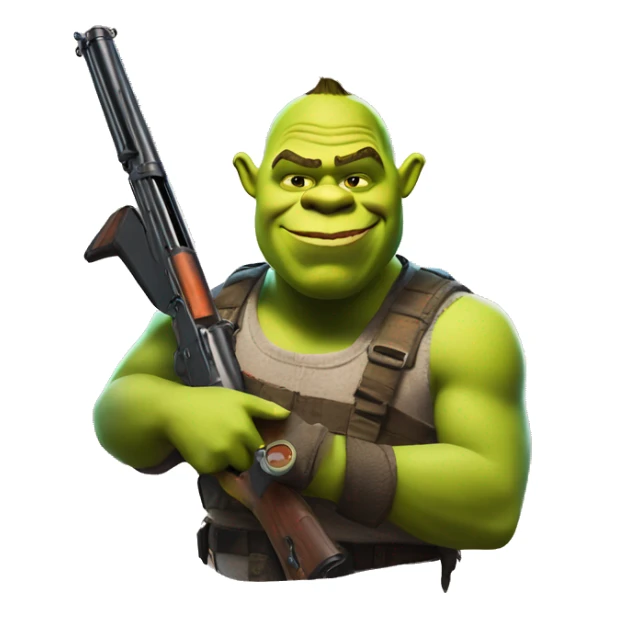 shrek with a fortnite pump shotgun w sticker