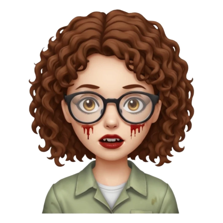 zombie girl with brown curly hair and glasses  sticker