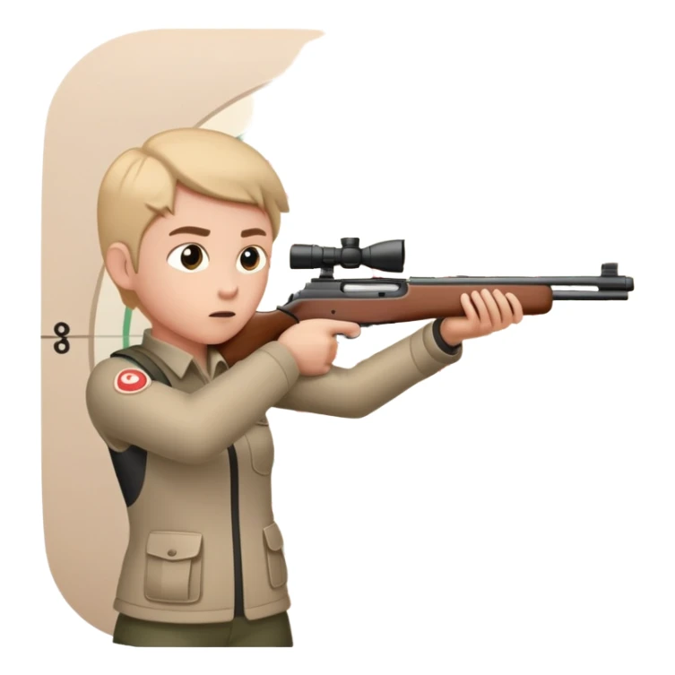 A focused shooter aiming a rifle at a target, standing in a shooting range with perfect posture. The target is in clear view, and the atmosphere is intense and precise, emphasizing concentration, accuracy, and discipline in the sport of shooting. sticker