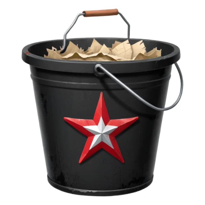 black bucket no handles, shredded paper inside, red texas on front sticker