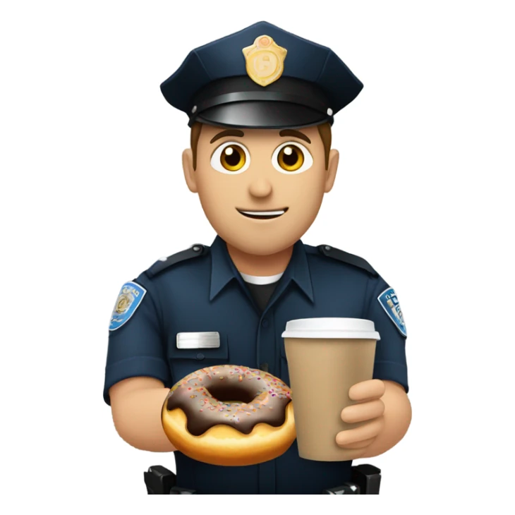 Police officer holding donut and coffee sticker