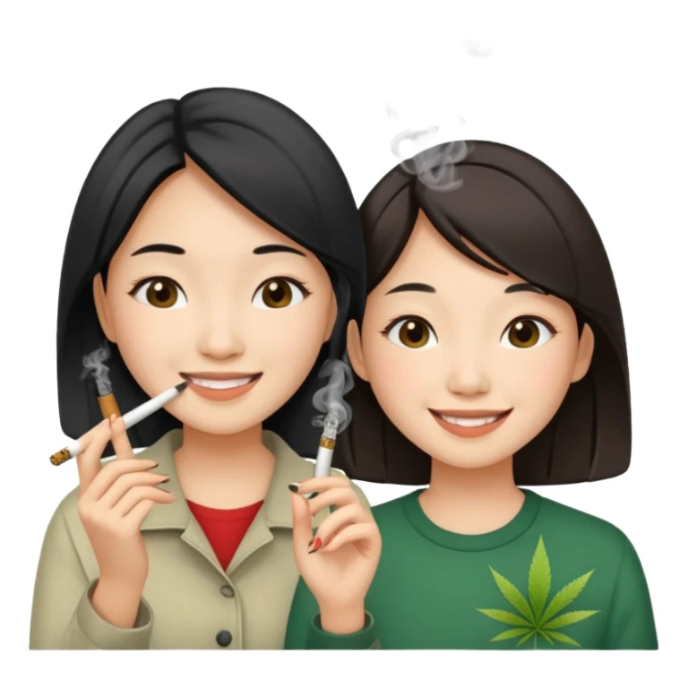 make me an image of two asian girls smoking a weed joint  sticker