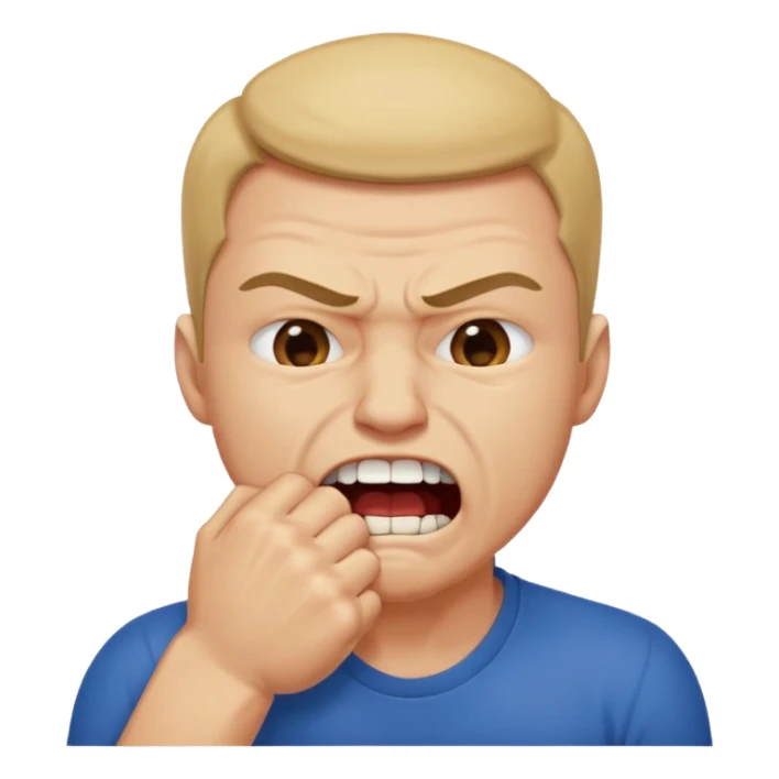 Guy biting his fist with teeth and squeezing his eyes shut  sticker