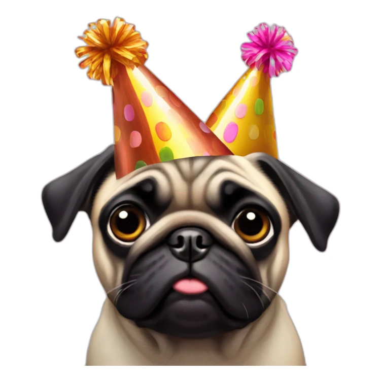pug and black pug wearing birthday hat sticker