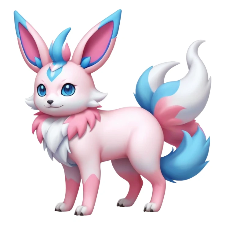 lush pastel-bright-vibrant warm-colored modern colorful neon-colored Fakémon-Digimon-Sylveon-Flareon-Pokémon-creature (full body) sticker