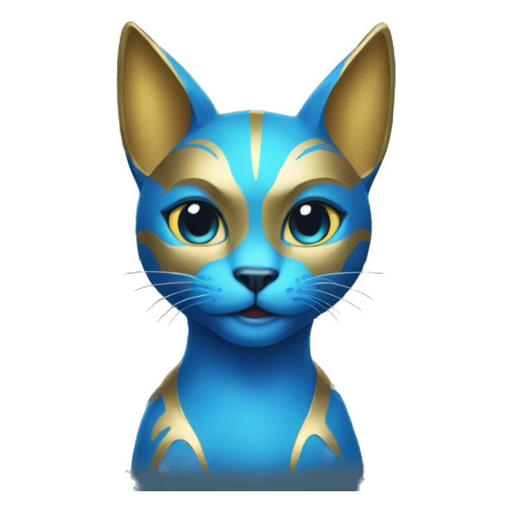  A blue cat with horns and a gold shirt sticker