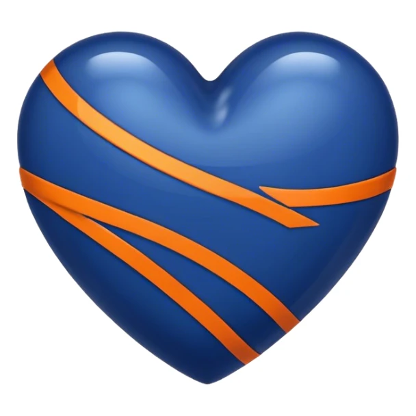 Glossy dark blue heart with straight orange athletic stripes going down the side sticker