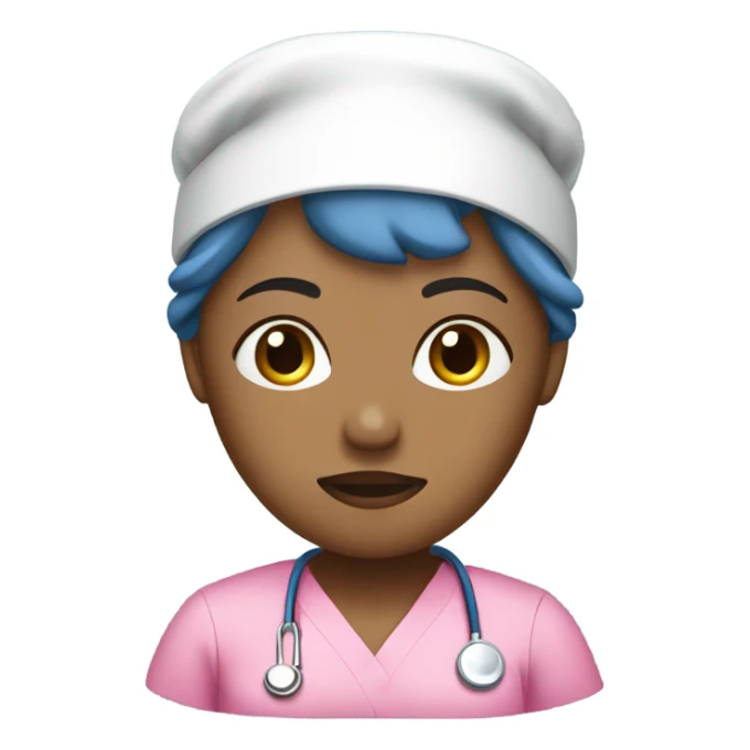 Sad nurse in blue scrubs wearing a pink scrub cap  sticker
