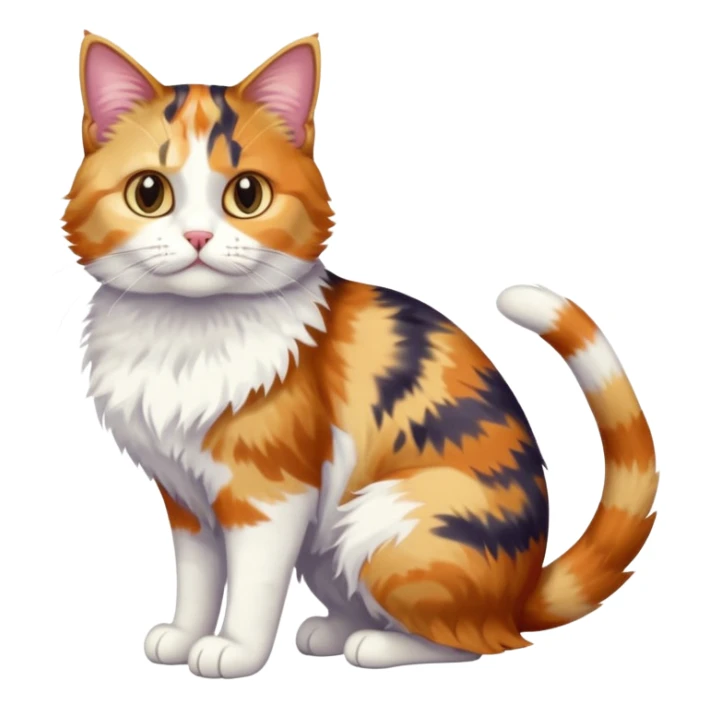 full body anxious looking colourful calico tabby cat with disproportioned head to body with fully white front legs sticker