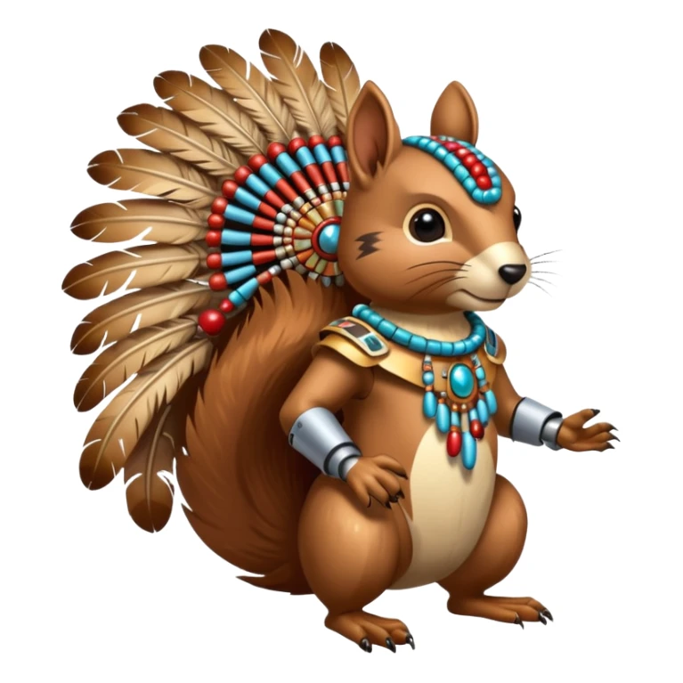 Full Robotic squirrel wearing native American regalia with feathers and beads sticker