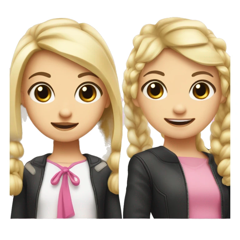 A gap toothed girl with blonde left hair and black right hair split with pigtails that both have two average sized pink bows sticker
