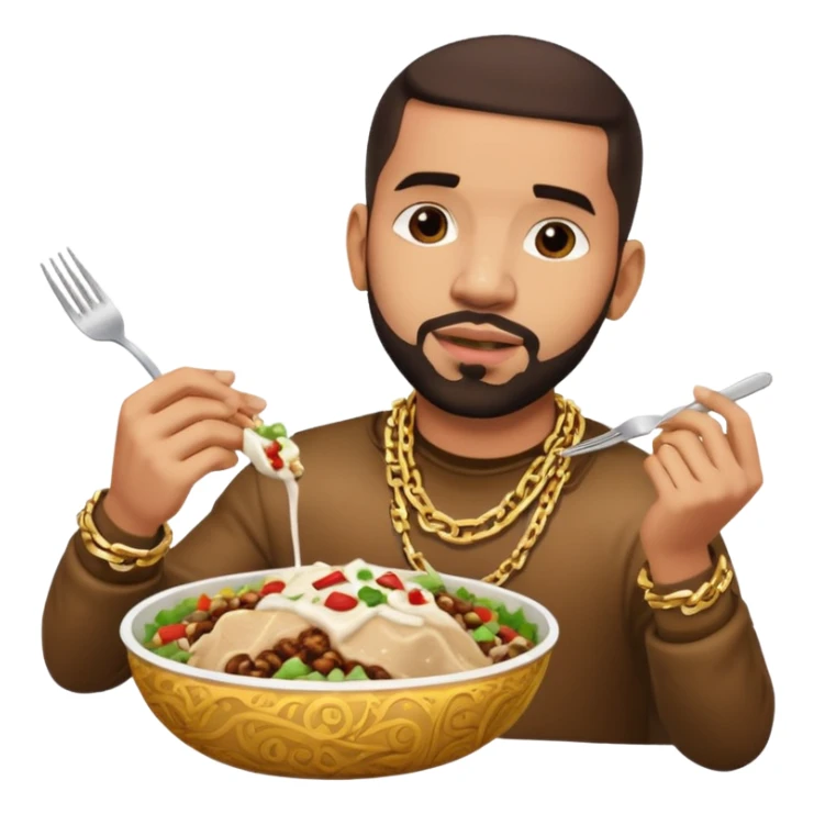 Drake wearing a chain eating a chipotle burrito bowl sticker