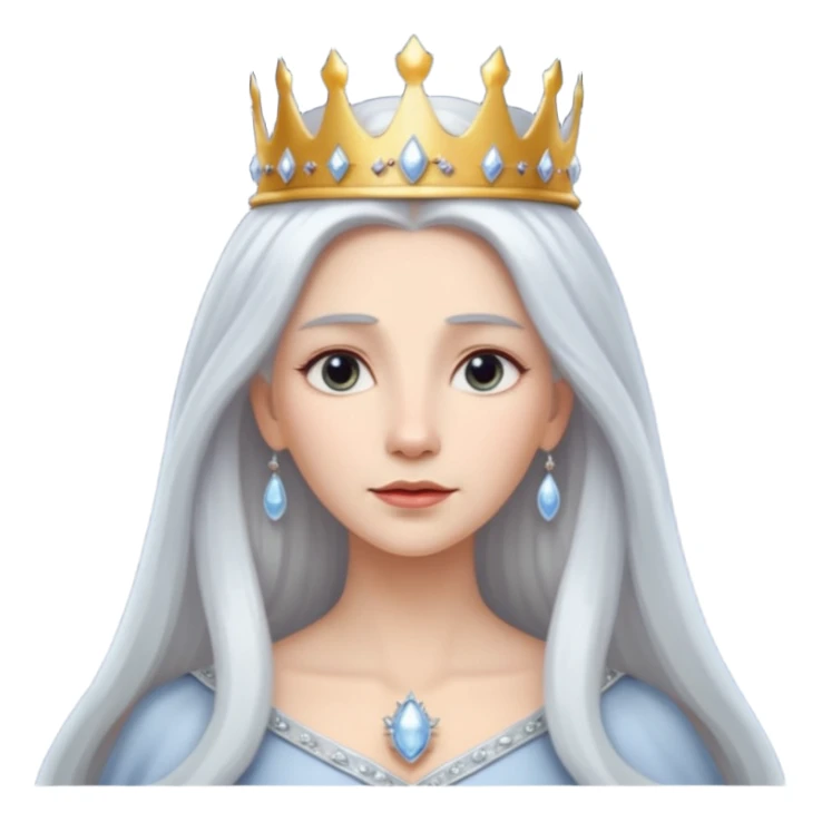 White silver Long Haired Women, Queen with crown — soft expression, moonlight tone sticker