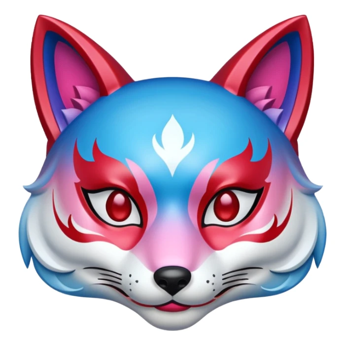 Mascara Kitsune Azul, Vermelho e Rosa degrade sticker