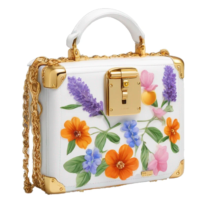 Dolce and Gabbana small white box bag with colourful lavender light blue light green orange pink red summer print and golden detais 2023 sticker