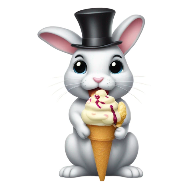 Bunny in a top hat eating ice cream sundae  sticker
