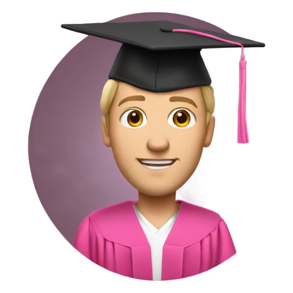 white man in a pink graduation and pink academic regalia sticker