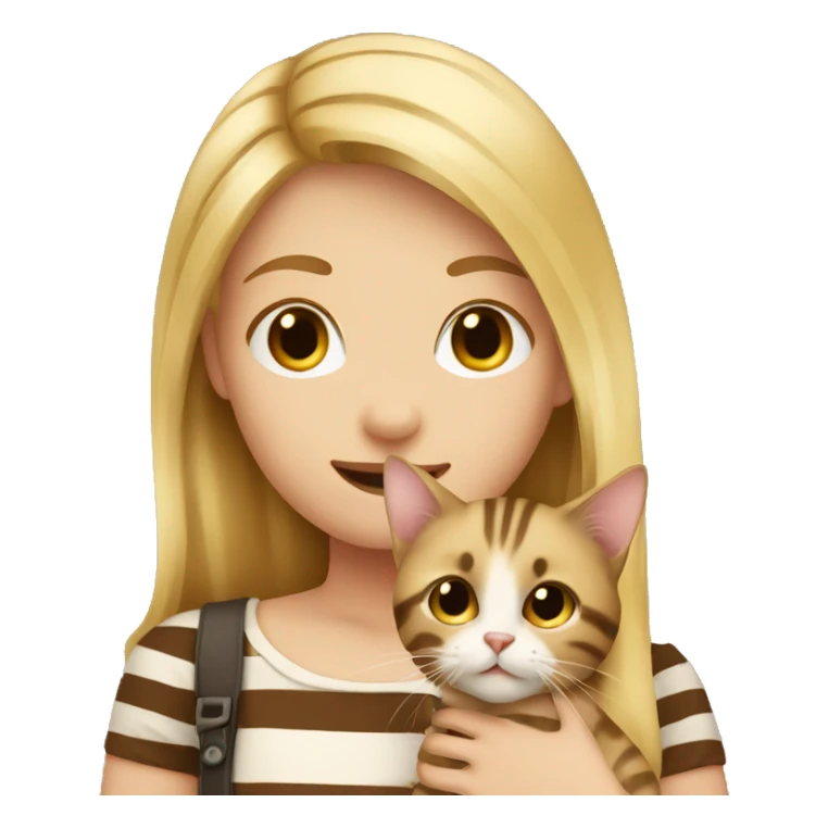 blonde hair girl holding brown striped cat sticker