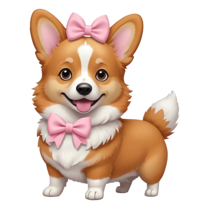 corgi with a pastel pink bow, playful pose sticker
