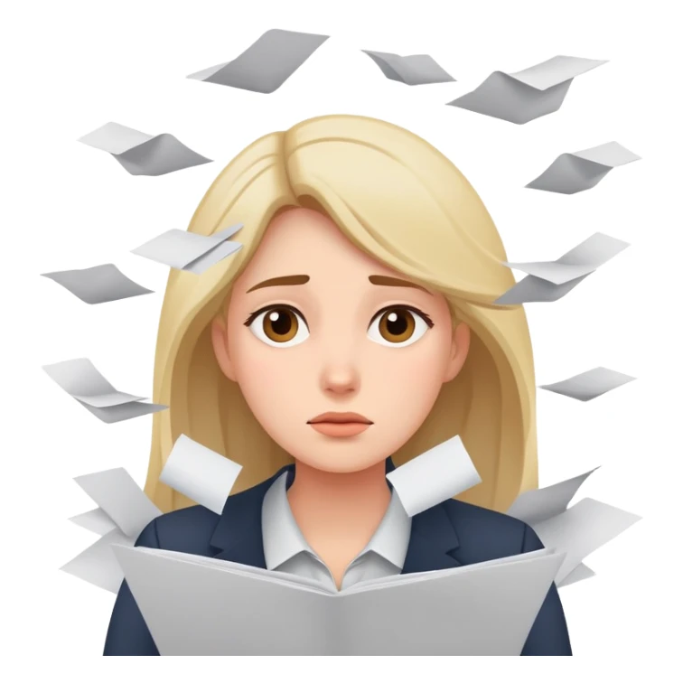tired woman with flying papers around her sticker