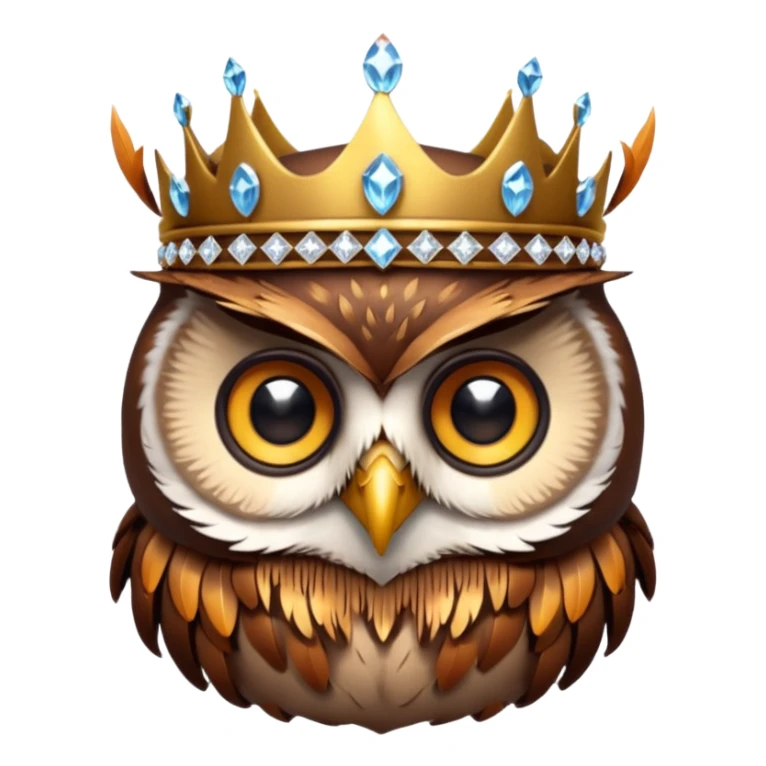 Owl with crystal crown — wise, glowing eyes sticker