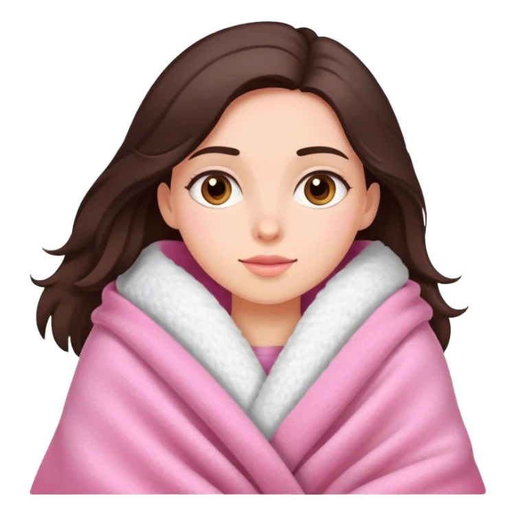 A brunette girl with a pink big cozy blanket sticker