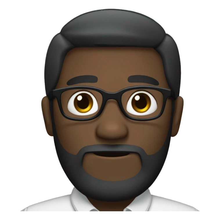  Chatty man dark skin, short hair, small thin glasses, blue-green eyes, with a dark black beard, 2-day beard, geek sticker