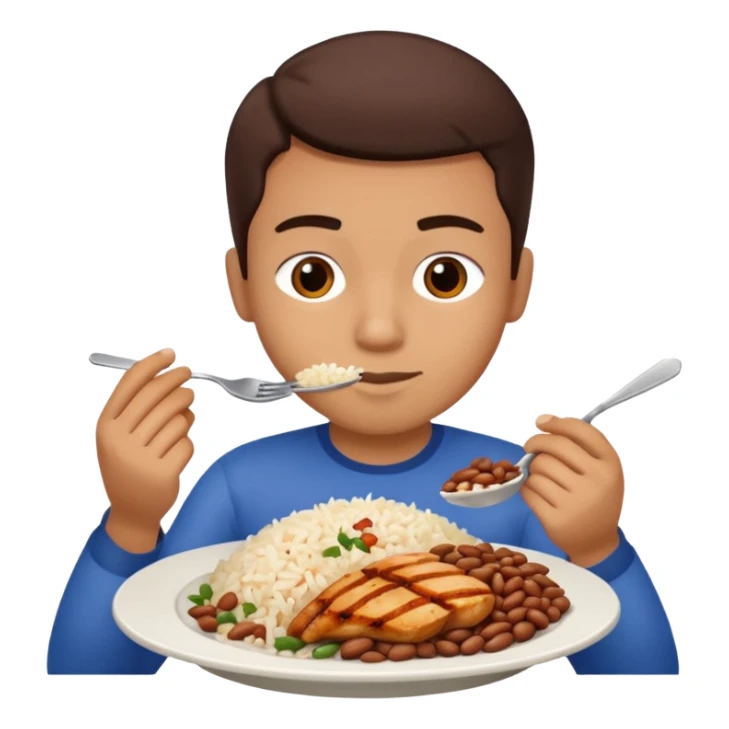 Create a person having lunch. Not a sandwich. Rice, beans and chicken. sticker